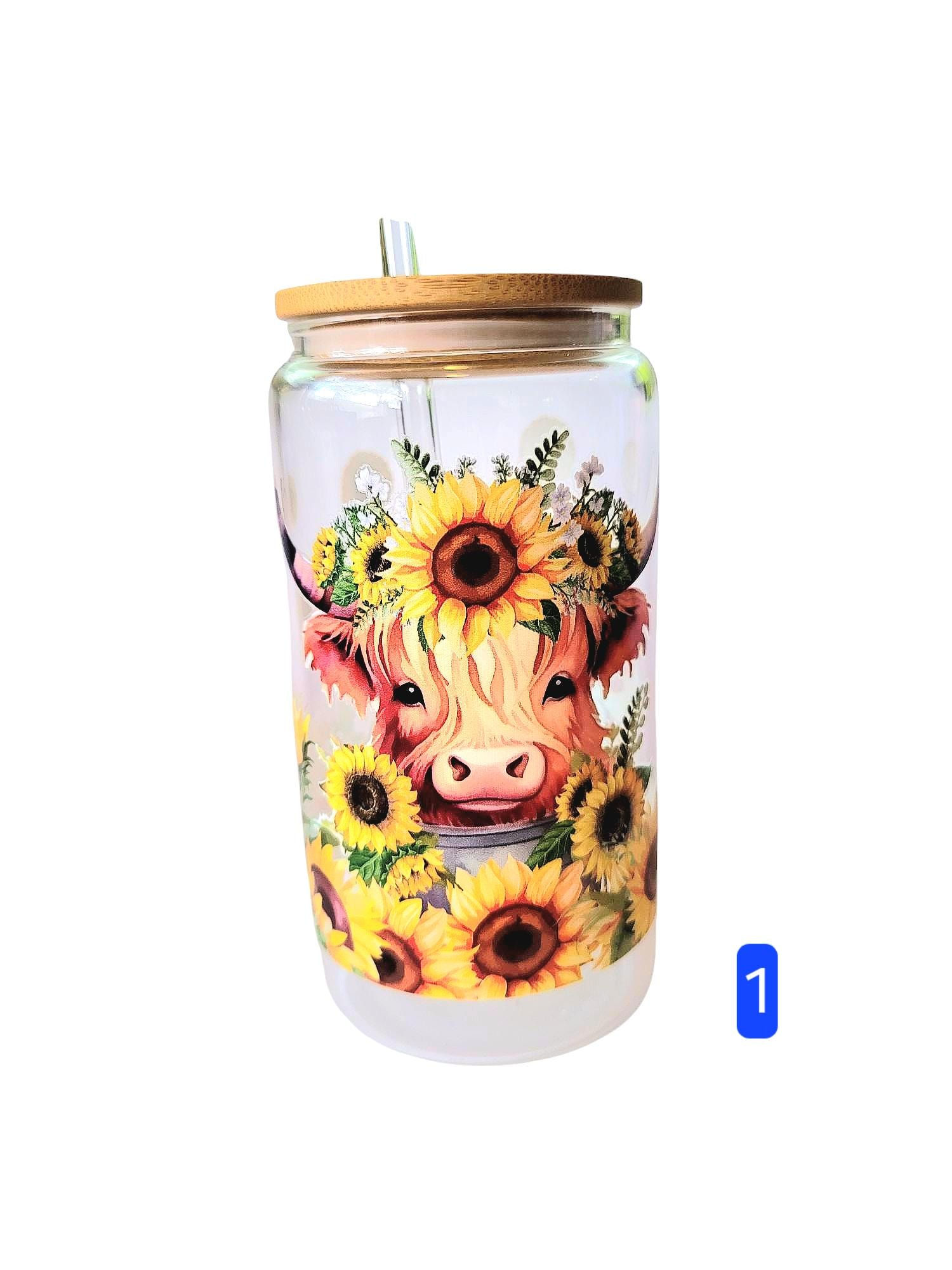 Highland Cow Iced Coffee Glass Tumbler with Straw & Lid - 16oz