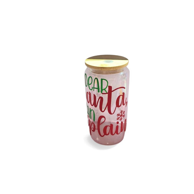 Iced Christmas Coffee Glass Tumbler with Straw & Bamboo Lid - 16oz