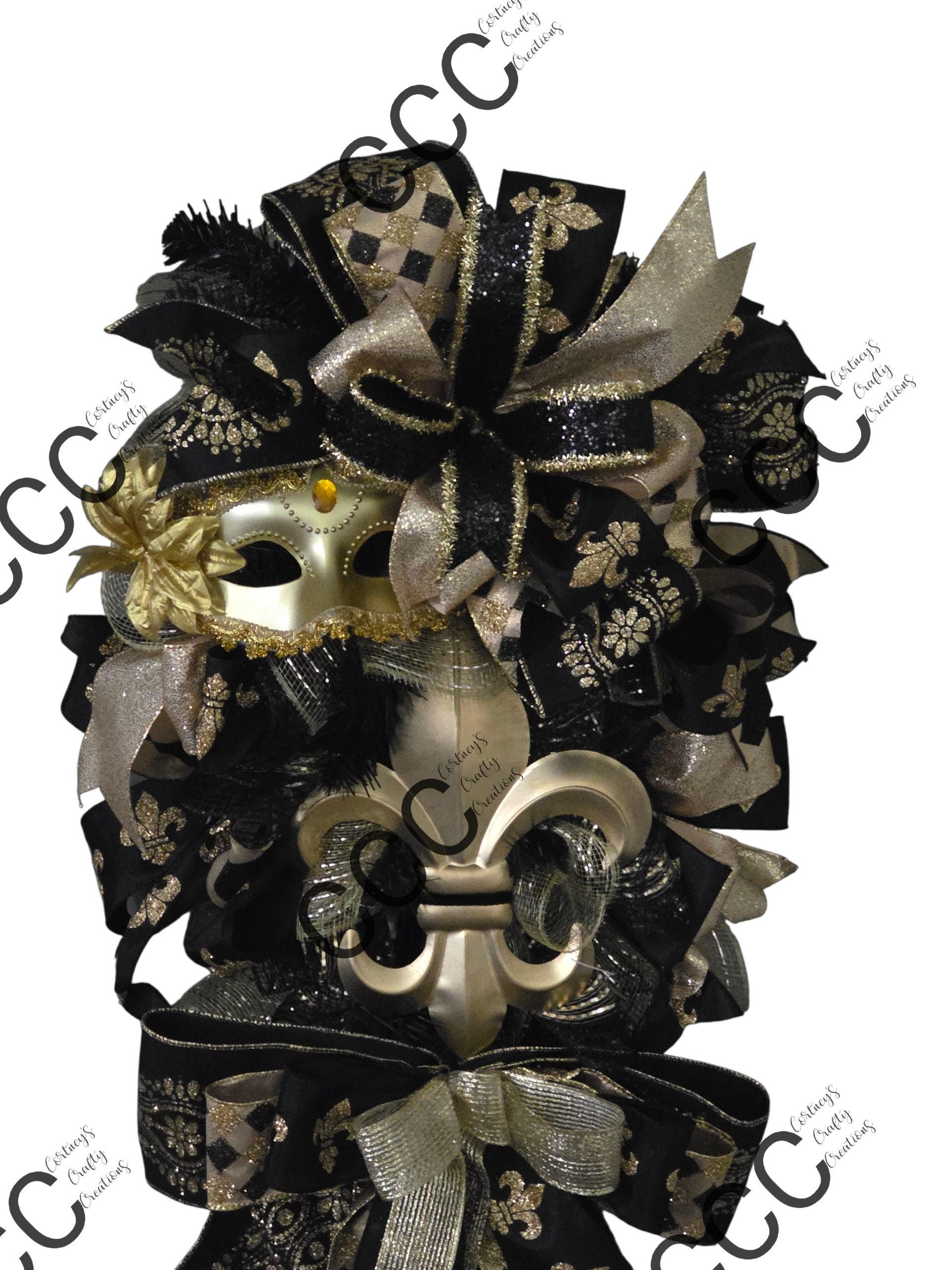 New Orleans Saints Wreath: Black & Gold Mardi Gras Decor