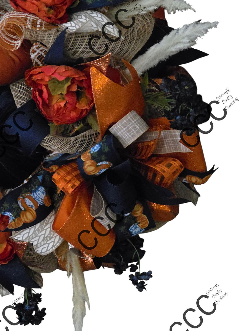 Thumbnail: Navy blue and Orange pumpkin Fall Wreath