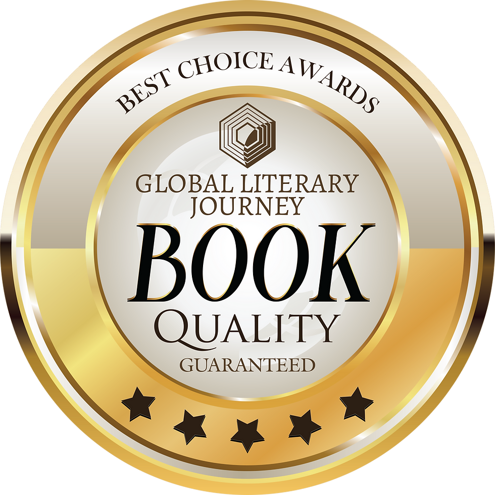 Golden award badge with "Best Choice Awards," "Global Literary Journey Book Quality Guaranteed," and five stars. Mood of excellence.