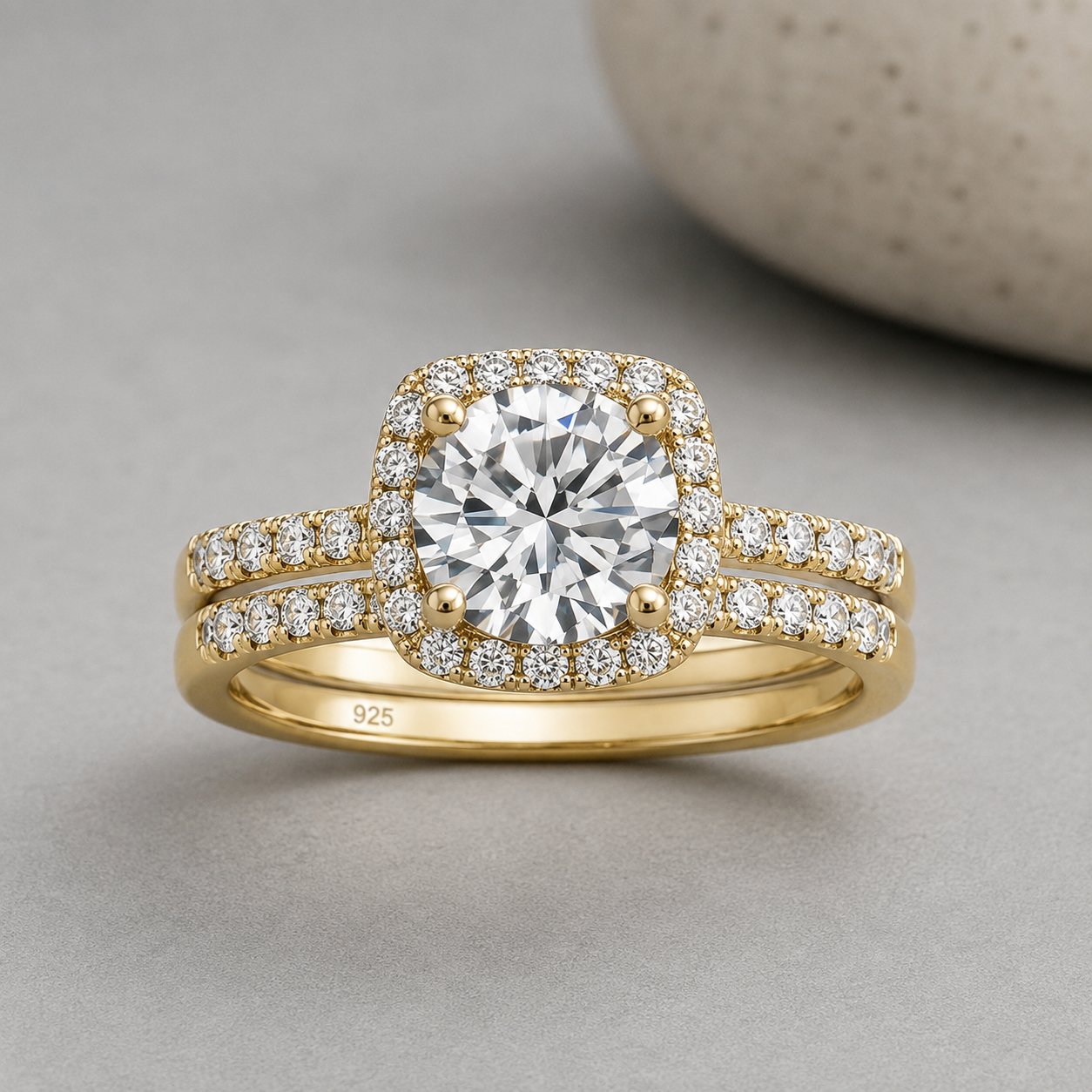 סט טבעות כלה מויסנייט 3 קראט ציפוי זהב