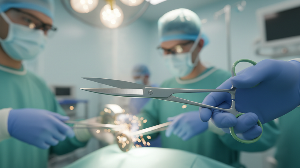 Close-up view of surgical scissors with sharp blades