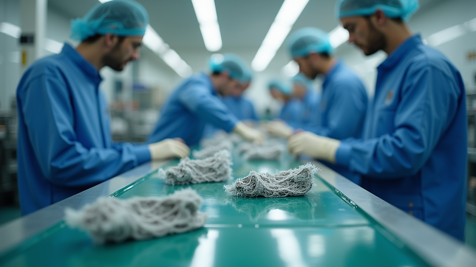 Close-up view of a medical device assembly line in a manufacturing facility
