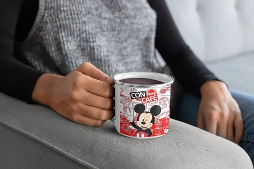 Taza Mickey Mouse Enlozada ¡alegría Con Cafeína Blanco Mickey Mouse Regalo