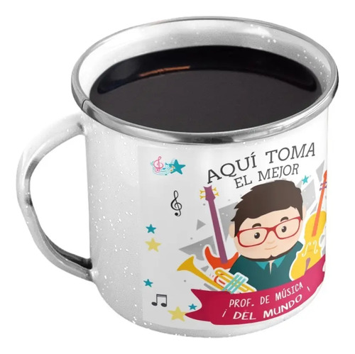 Taza Enlozada Con Notas Y Café - Maestro De Música