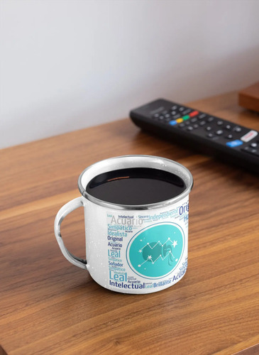 Taza Enlozada Acuario - Libertad Y Fraternidad Blanco Signos Zodiaco