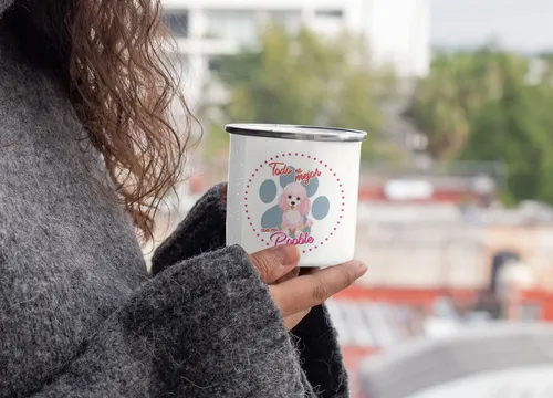 Taza Enlozada Poodle - Elegancia Perruna Blanco Poodle Regalo Mascota