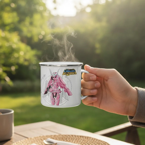 Taza Enlozada Shun De Andromeda Caballeros Del Zodiaco Blanco