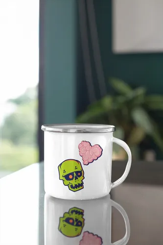Taza Enlozada Cerebros Y Más Cerebros - Fiesta Zombie Blanco Regalo Fiesta