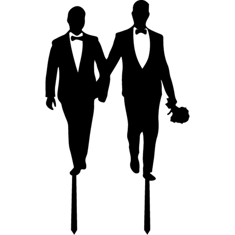 Topper Torta Matrimonio LGBTQ+ Novios Caminando Traje MDF 15x15 cm