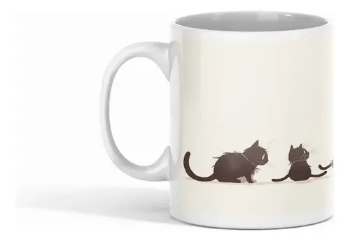 Taza Familia Gatos En Ilustraciones Para Regalo Blanco