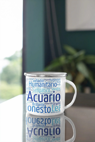 Taza Enlozada Acuario - Libertad Y Fraternidad Blanco Signos Zodiaco
