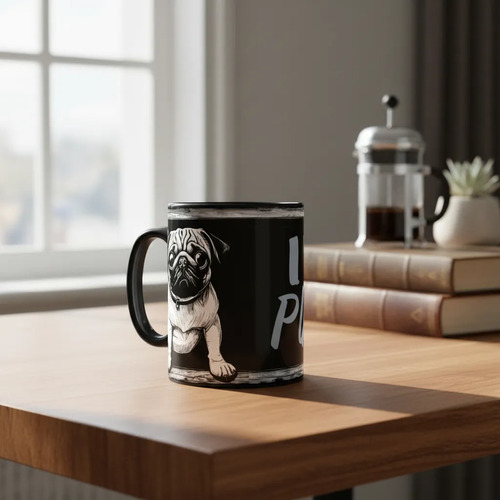 Taza Mágica Pug Encantador Compañero Canino Negro Mascota