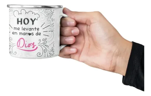Taza Enlosada Sentido Cristiano Hoy Me Levanto Con Dios Blanco Regalo