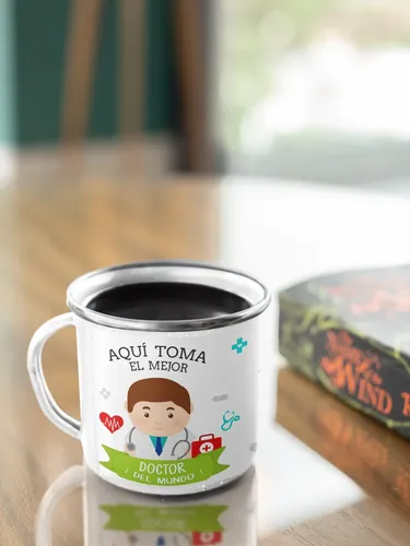 Taza Enlozada Doctor - En Guardia Por La Salud Blanco Profesión Doctor