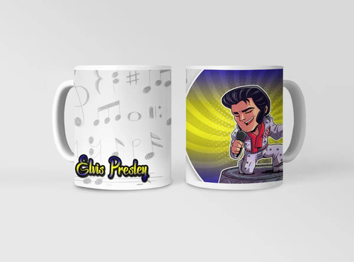 Taza Elvis Presley Con Estilo Retro Y Distintivo Blanco