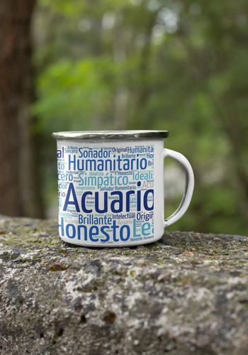 Taza Enlozada Acuario - Libertad Y Fraternidad Blanco Signos Zodiaco