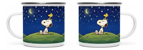 Taza Cilíndrica Lechero 300 Ml Snoopy Gris Snoopy Woodstock Noche