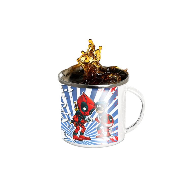 Taza Enlozada Capitán América & Deadpool en Acción