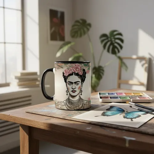 Taza Mágica Frida Kahlo Icono De La Feminidad 02 Negro Corazón