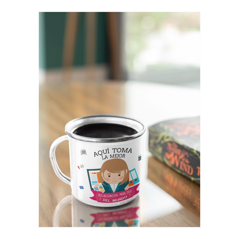 Taza Enlozada Comunicando y Cafeteando - Relacionista Publico M