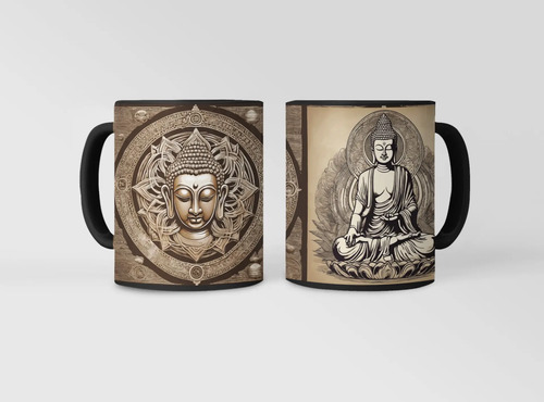Taza Mágica Siddhartha Gautama Sabiduría Del Oriente Negro Sabiduría