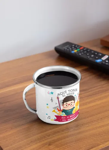 Taza Enlozada Con Notas Y Café - Maestro De Música