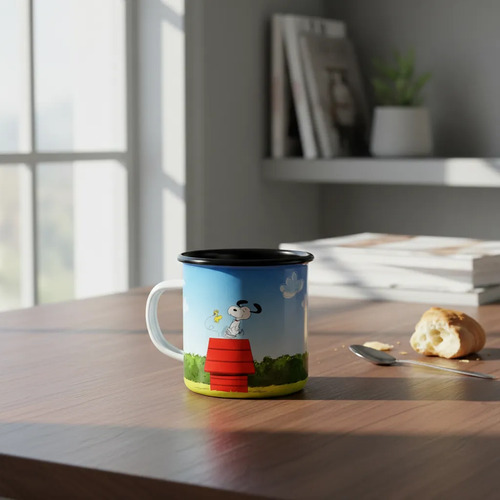 Taza Cilíndrica Lechero 300 Ml Snoopy Gris Snoopy Dibujo
