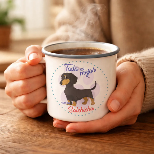 Taza Enlozada Salchicha - Encanto Dachshund. Blanco Dachshund Regalo Mascota