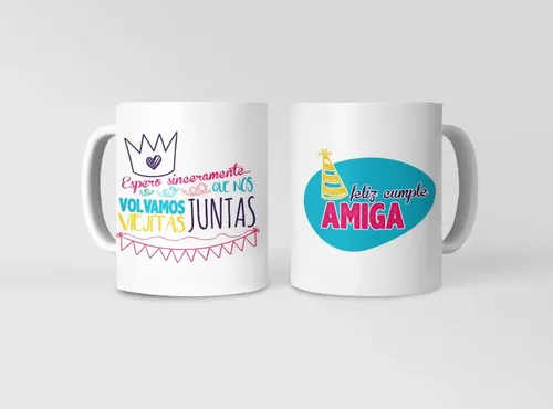 Taza Feliz Cumpleaños Amiga Regalo Ideal Blanco