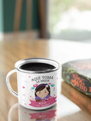 Taza Enlozada Café Y Compromiso - Con Novia Blanco Regalo Mejor Novia