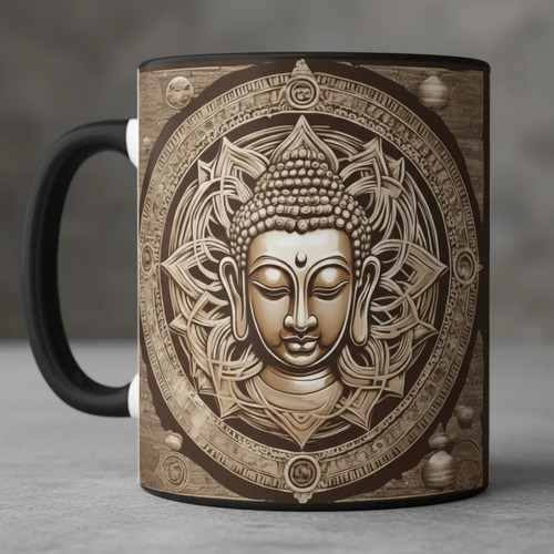 Taza Mágica Siddhartha Gautama Sabiduría Del Oriente Negro Sabiduría