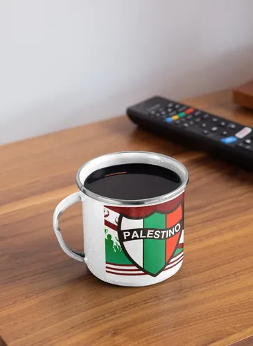 Taza Lechero Enlozado Club Deportivo Palestino Fútbol Chile Blanco Club