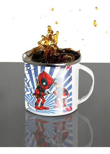Taza Enlozada Capitán América & Deadpool En Acción Blanco Regalo Capitán