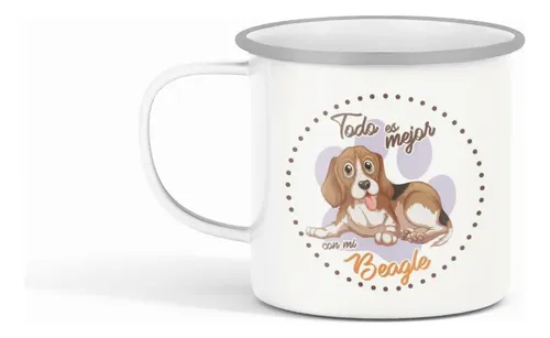 Taza Enlozada Beagle - Compañía Encantadora. Blanco Beagle Regalo