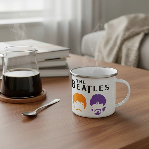 Taza Enlozado The Beatles Paul Jhon Ringo Blanco