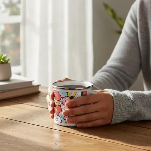 Taza Lechero Enlozada Bts Bt21 ¡ideal Para Fans! Blanco
