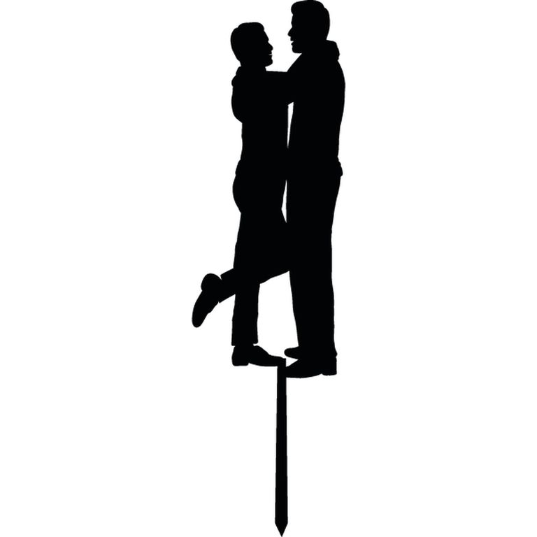 Topper Torta Matrimonio LGBTQ+ Pareja Abrazada MDF Negro 15x15 cm