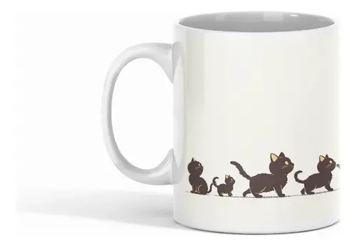 Taza Tazon Familia De Gatos Ilustración Cálida Y Divertida Blanco