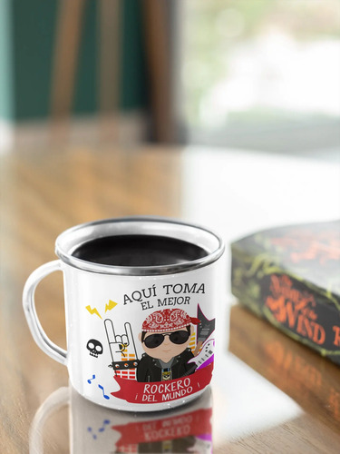 Taza Enlozada El Mejor Rockero - Acordes De Leyenda Blanco Regalo Dia Del Padre