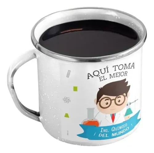 Taza Enlozada Química Y Quimeras - Café De Ing. Químico Blanco