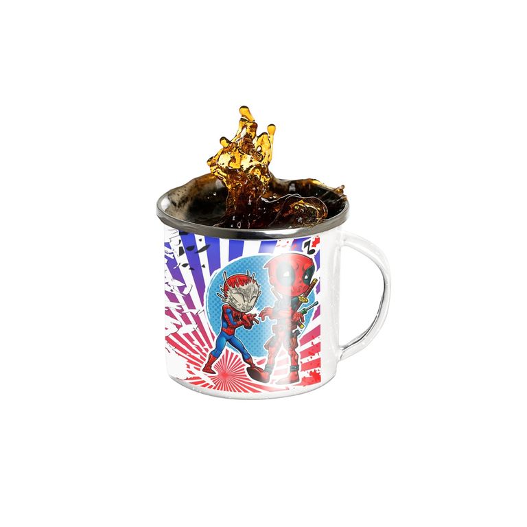 Taza Enlozada Aventuras Tejidas - Deadpool y Spider-Man