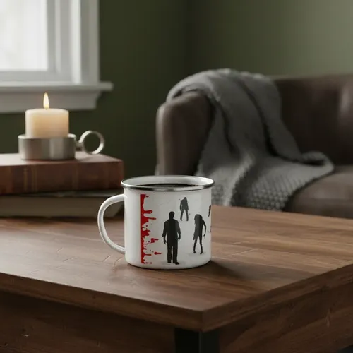 Taza Enlozada Supervivencia Zombie - Cazador De No Muertos Blanco