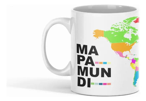 Taza Tazon Mapamundi Coloreado Para Niños Educativa Blanco