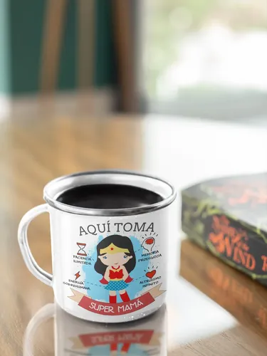Taza Enlozada Mamá Superheroína - Poder Y Protección Blanco Mamá Superheroína
