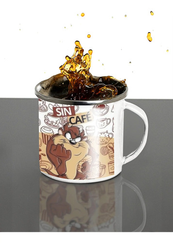 Taza Enlozada Tazmaña De Looney Tunes Con Cafe Sin Cafe Blanco Regalo Tazmaña
