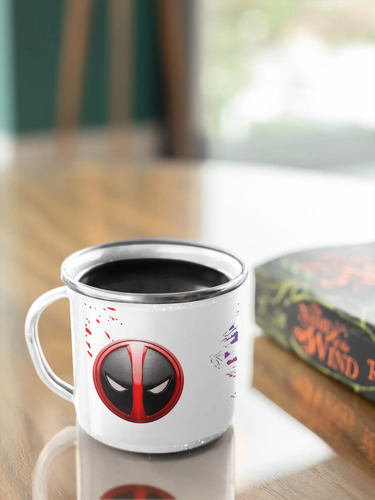 Taza Enlozada Capitán América & Deadpool En Acción Blanco Regalo Capitán