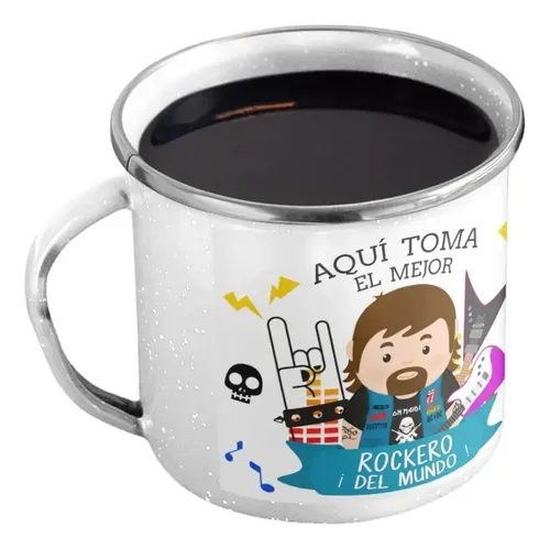 Taza Enlozada Guitarra Y Grit - Rock Puro Blanco Papa Rockero