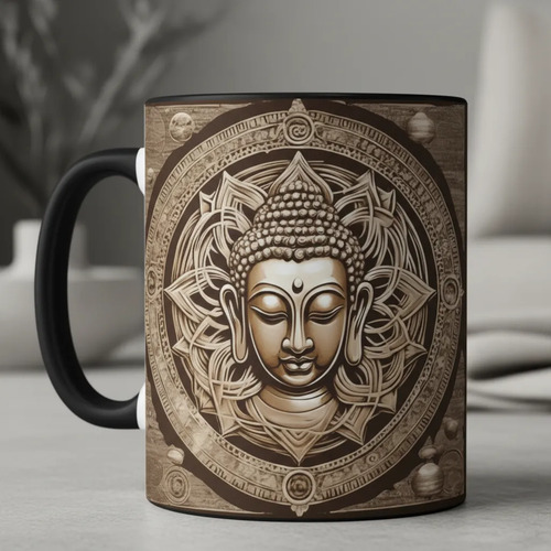 Taza Mágica Siddhartha Gautama Sabiduría Del Oriente Negro Sabiduría